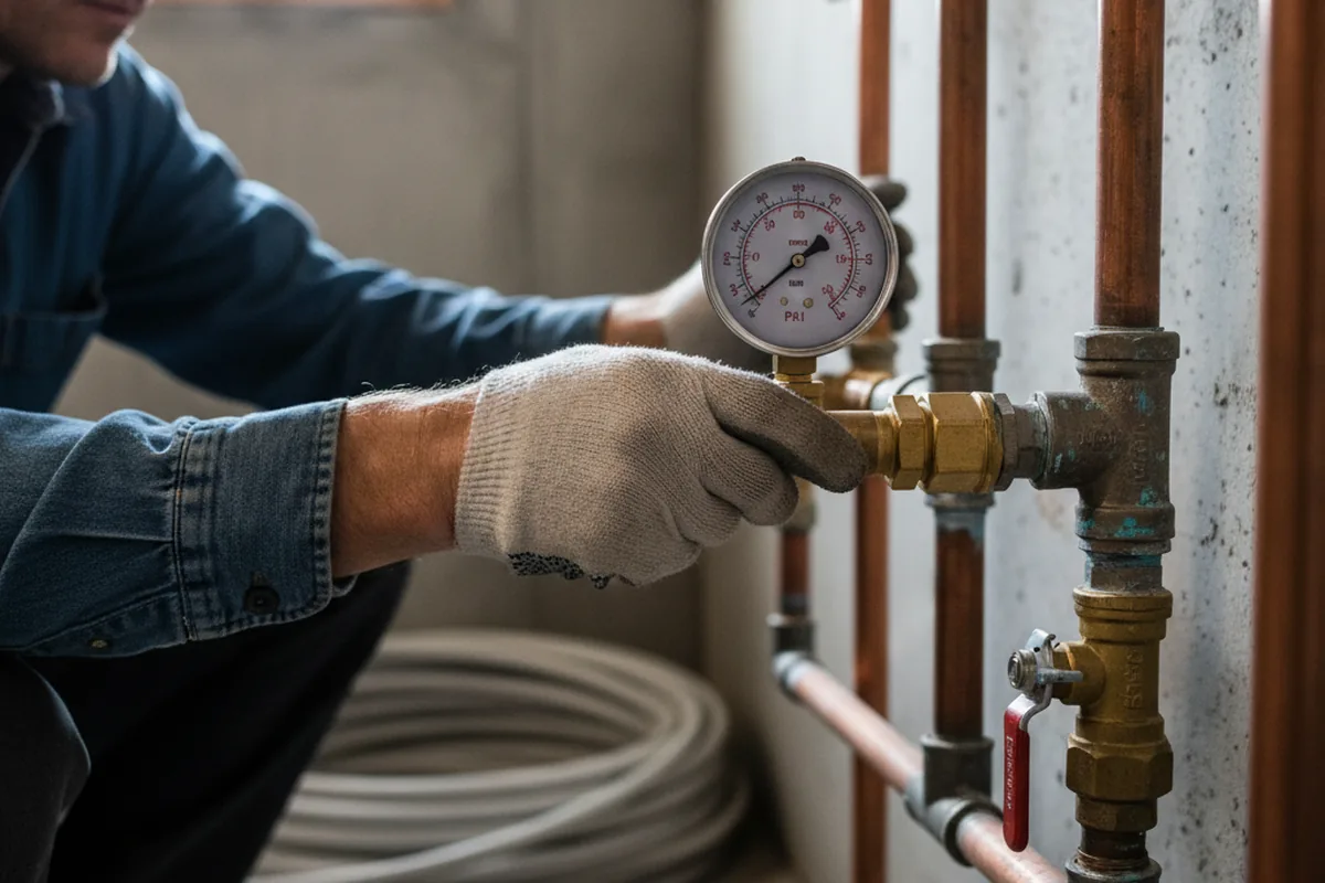 Pressure testing a repaired line during Water Line Repair in Munroe Falls